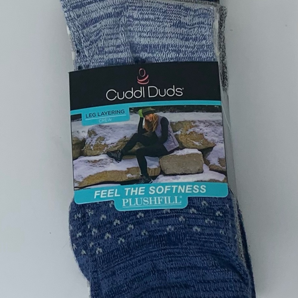 NWT Cuddl Duds 6-Pack Blue and Gray Crew Socks, fits Women’s Shoe Sizes 4-10